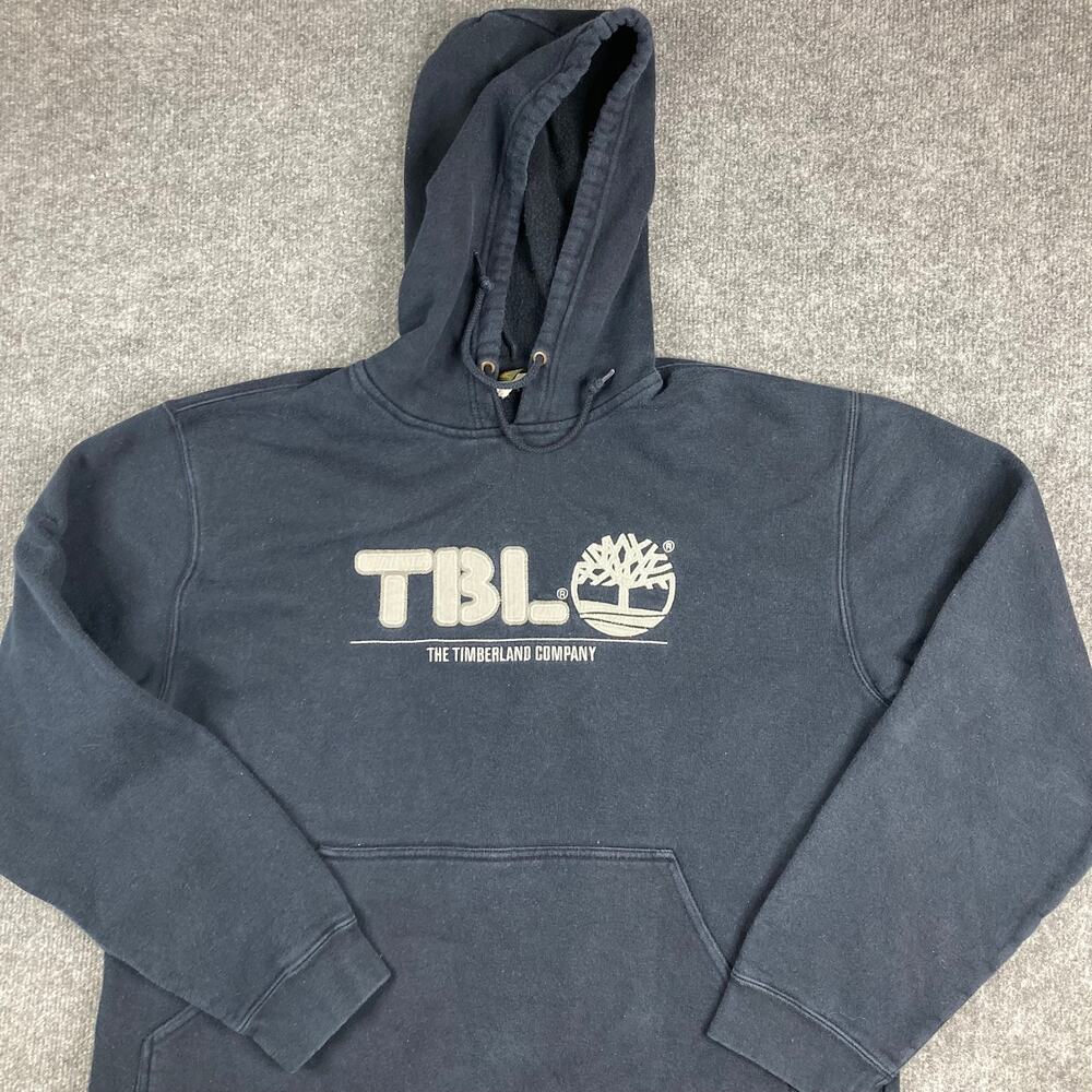 Timberland Hoodie Mens Medium Navy TBL Logo‎ Pullover Sweatshirt Cotton Blend